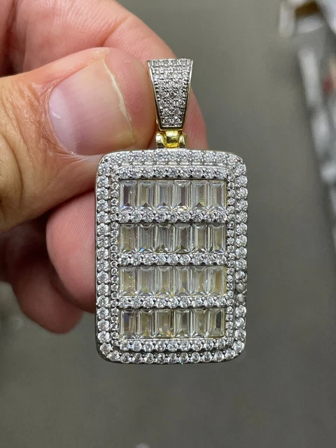 4.00Ct Baguette Cut Lab Created Diamond Dog Tag Pendant 14k Yellow Gold Plated