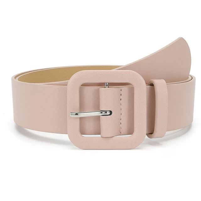 Dress Jean Pants Waistband PU Leather Wide Waist Belt Square Pin Buckle Simple~