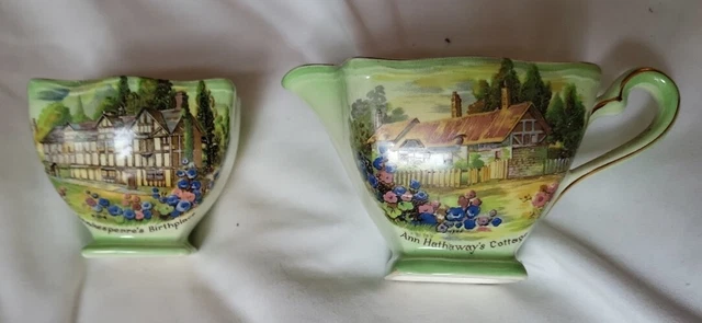 Royal Winton Grimwades Creamer & Sugar Bowl Shakespeare & Anne Hathaways Houses