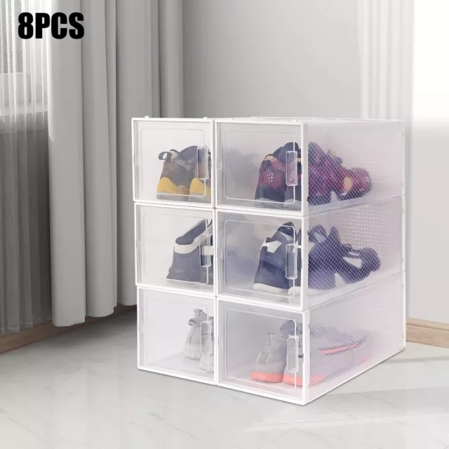 8 Stück Schuhboxen Stapelbar Faltbar Kunststoff Transparent Aufbewahrungsbox Neu