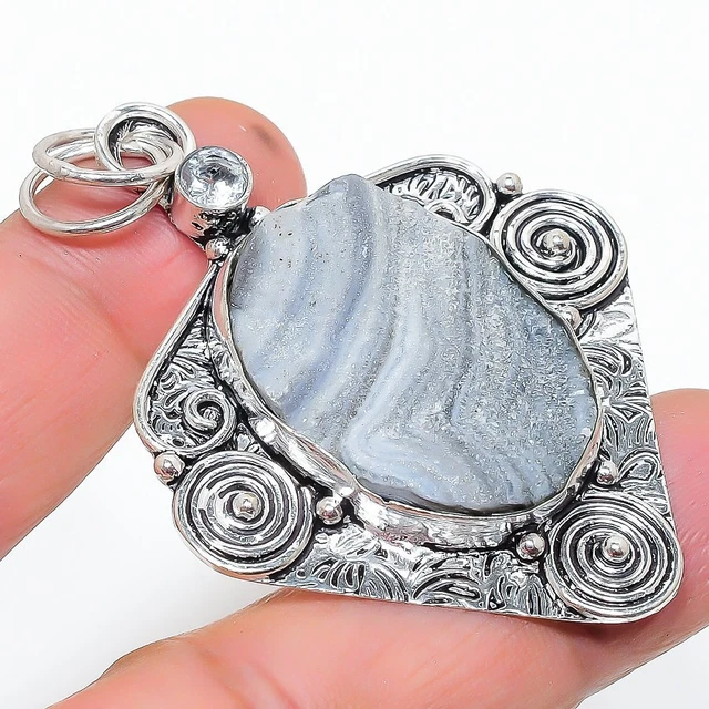 Desert Rose Druzy, White Topaz 925 Sterling Silver Jewelry Pendant 2.44" M980