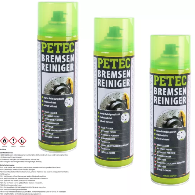 3x 500 mL PETEC BREMSENREINIGER SPRAY-DOSE TEILE REINIGER BRAKE CLEANER