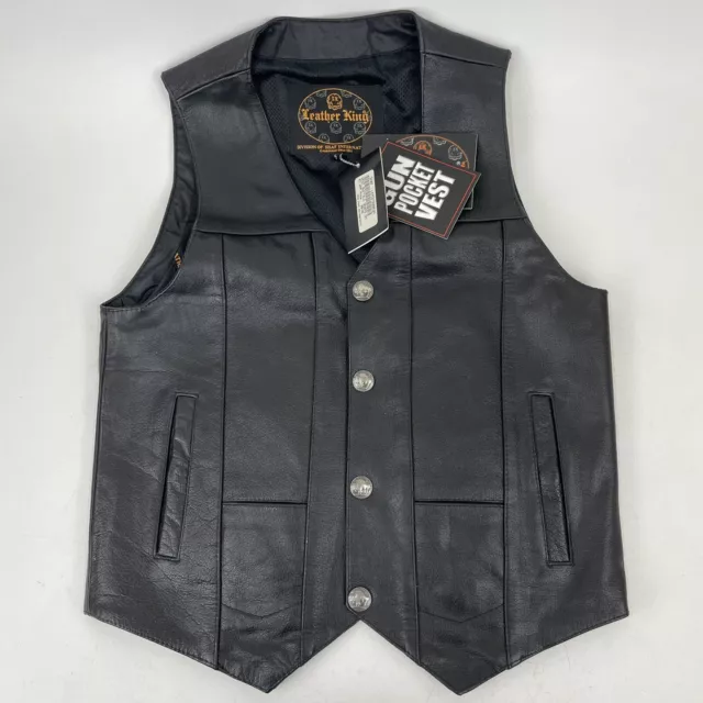 Leather King Men's Small Biker Vest Buffalo Snaps, Button BLK Vest w/ Gun Pocket
