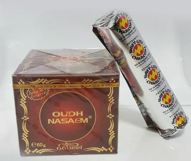 Oudh Nabeel Negro 60 g Bakhoor Oud Naseam Touch Me Etislabi + 20 ruqya CARBÓN GRATIS