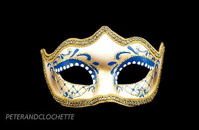Mask Wolf from Venice Colombine IN Tip Blue Golden For Prom Evening 327 V28
