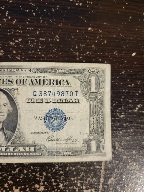 Series 1935 E One Dollar Bill Silver Certificate Blue Seal G38749870I