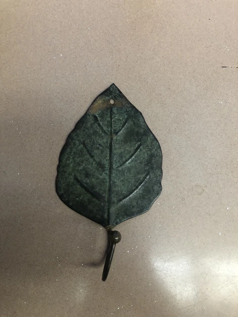Vintage Copper Brass Leaf pattern coat hook Great Patina