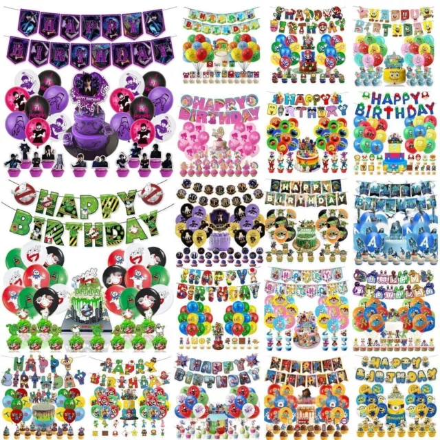 Kids Boys Girls Birthday Party Supplies Balloons Banner Cake Toppers Decoration