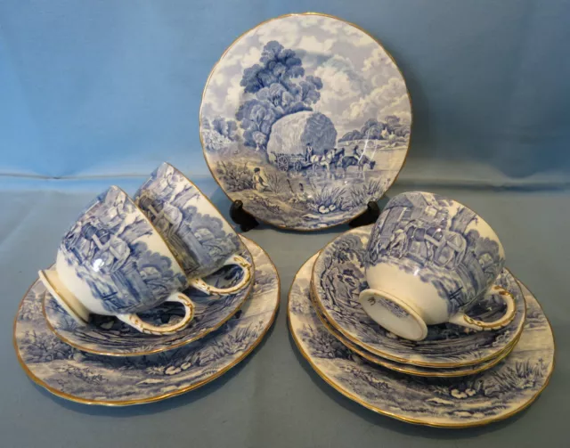 Rare Vintage H M Sutherland Rural Scenes Bone China Tea Trios x3