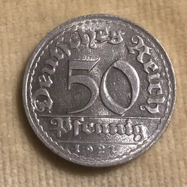 Inflationszeit 50 Pfennig 1921 ohne Mst. RRR