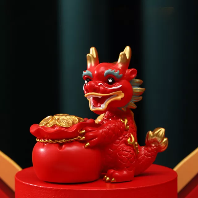 2024 Chinese Zodiac Dragon With Money Coin Red Resin Statue Figurine Decoration