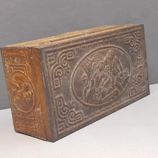Vintage Victorian Embossed Design Tin & Wood Cigar Box Trinket Storage
