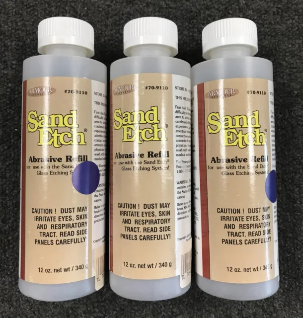 Lot of 3) Armour Products Glass Etching System Sand Etch Abrasive Refill 12oz x3