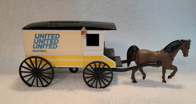 Vintage ERTL Co. Bank United Van Lines Horse Drawn Diecast Metal Moving Wagon