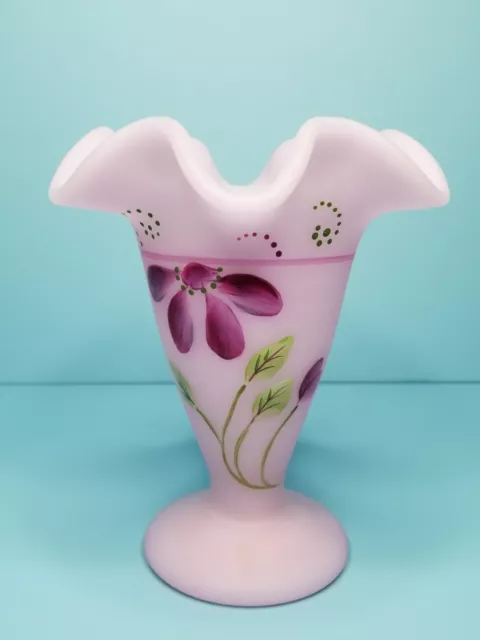 Fenton Art Glass Hand Painted Lavender Satin Vase