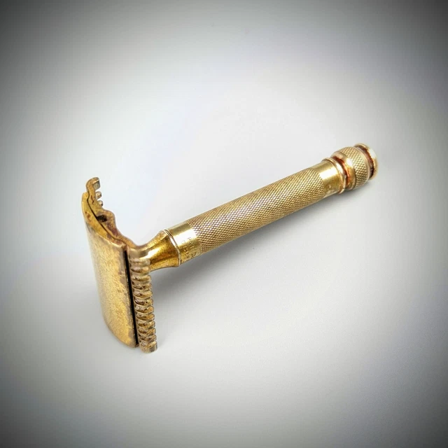 Vintage Gillette Open Comb Gold Brass Tone Safety Razor ~3.25"
