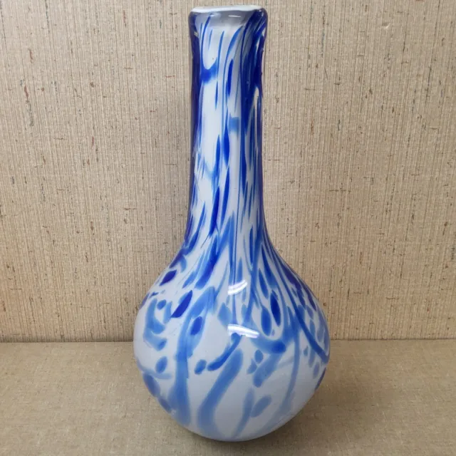 Peter John Blue White Heavy Glass Blown Vase