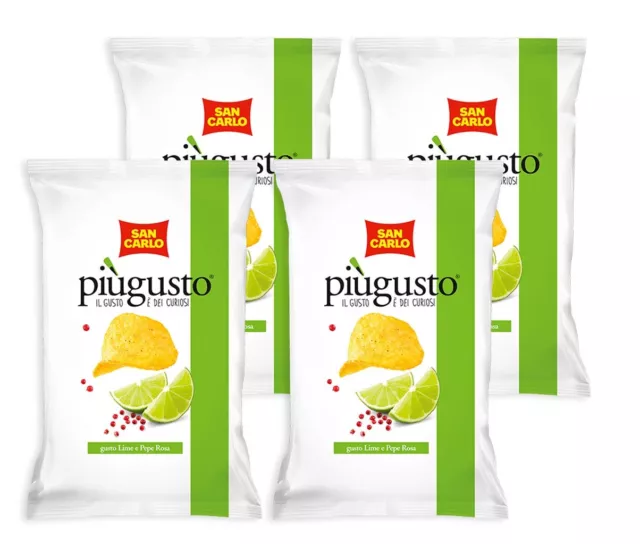 4X San Carlo Più Gusto Patatine Gusto Lime e Pepe Rosa 70g Senza Glutine