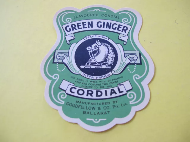 Old Green Ginger Cordial Label Goodfellow & Co. Ballarat Victoria 120mm