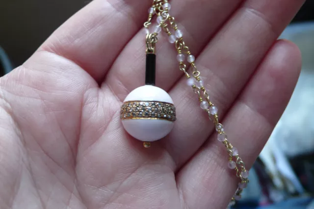 Art Deco Style One CARAT of Diamonds, Pink Enamel, Onyx and Rose Quartz Necklace