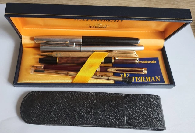 Paire De Stylos Waterman Bille Et Porte-mine Avec étui Cuir Bordeaux/or - Occasion, Rayures D'usage