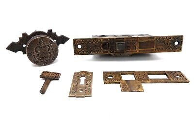 Antique 1886 Sargent Ornate Eastlake Victorian Bronze Knob Lock Set vtg Hardware