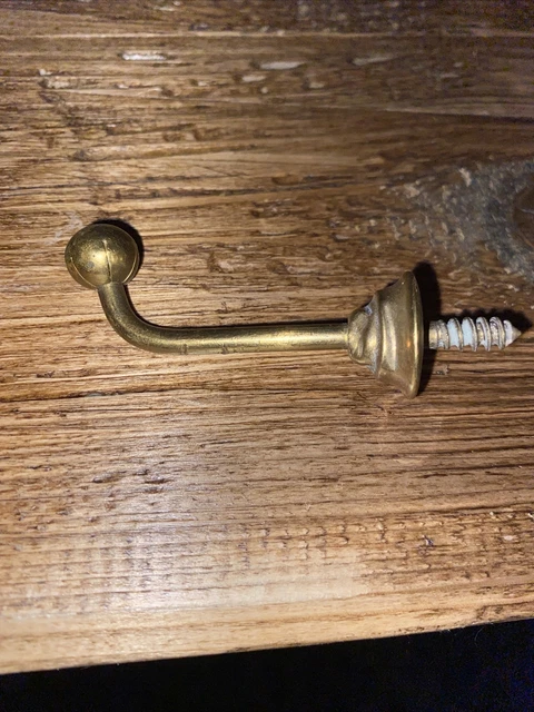 Antique Brass Coat Hook Original Reclaimed Vintage Curtain Tie Back 2
