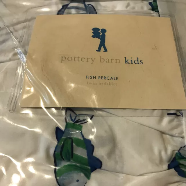 Falda de cama doble Pottery Barn niños FISH + funda de almohada pescado percal nueva
