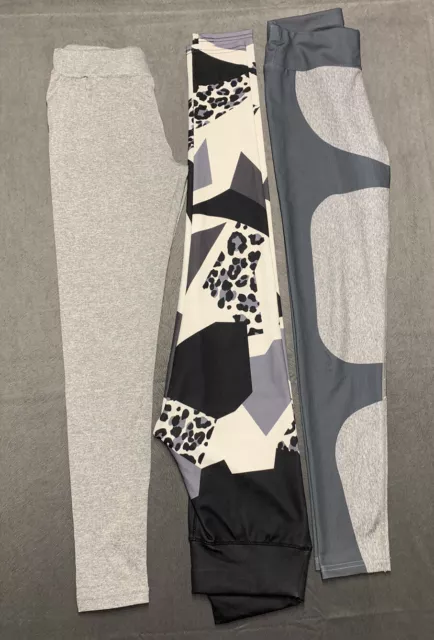 3 Paar aktive Laufhosen Leggings Fitnessstudio Größe UK8/10 klein schwarz weiß grau