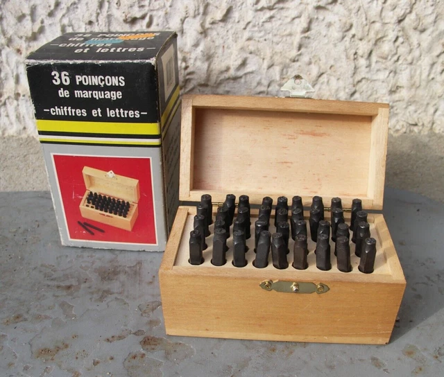 Ensemble De 36 Poinçons Métalliques 5mm Pour Gravure De Lettres Et Chiffres Coffret Bois 209271044