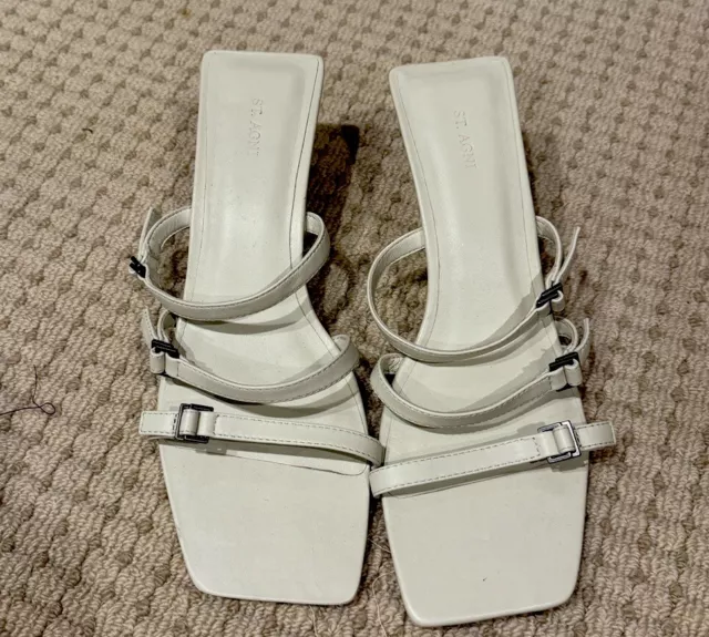 St Agni white Cream Three Strap Wedge Heels Size 39 40 8 Rrp$420 BNWOB