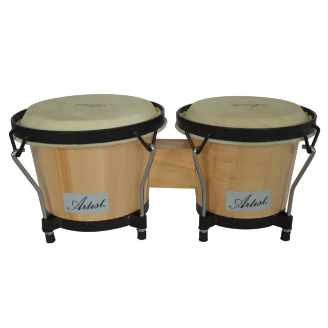 Artist JW500 Buffalo Hide Skin Bongo Drums Set Natural 6.5 & 7.5 Inch