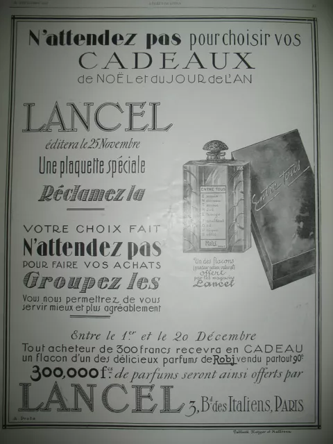 Publicite De Presse Lancel Cadeaux Pour Noël Flacon French Ad 1927