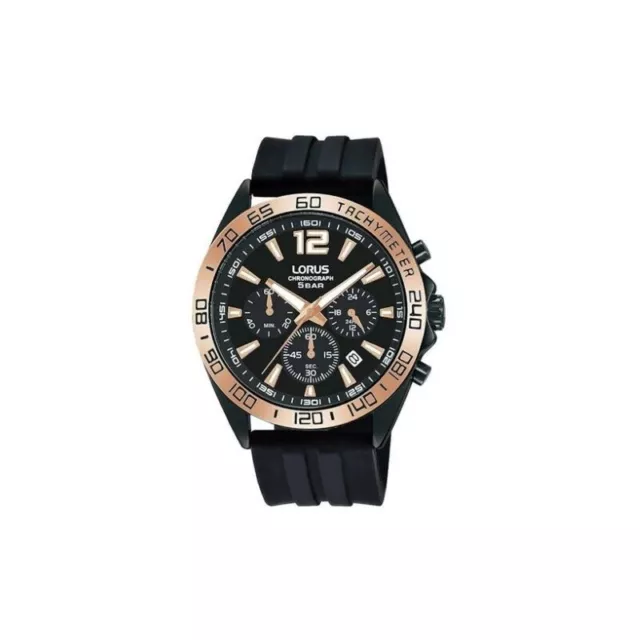 Orologio Cronografo Lorus Uomo RT338JX9 Cinturino Silicone e Dettagli Oro NUOVO