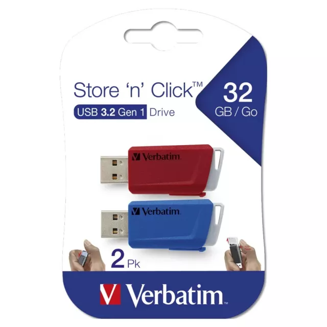 Verbatim Store ‘n’ Click | 2x USB Drive 32GB Red / Blue