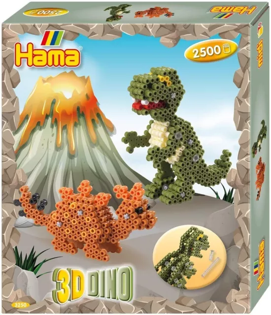 Hama 3250 - Geschenkpackung 3D Dinos, Bügelperlen Midi, ca. 2500 Stück inklusive