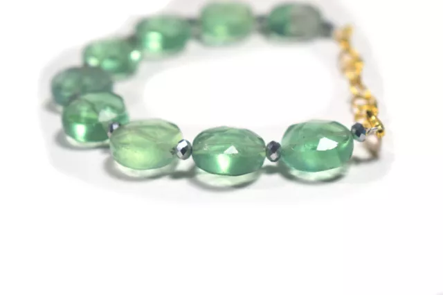 15x15MM Genuine Green Fluorite Faceted Coin Bead Gemstone Healing Bracelet 6.5"
