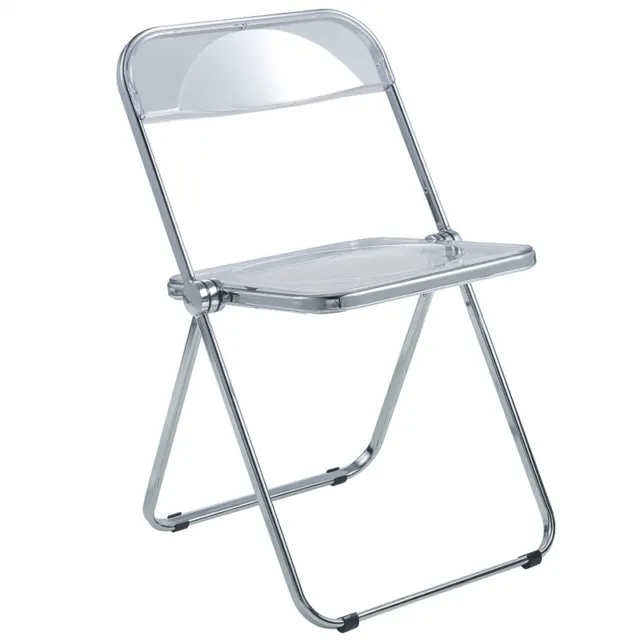 Pemberly Row Acrylic Folding Chair With Metal Frame in Clear