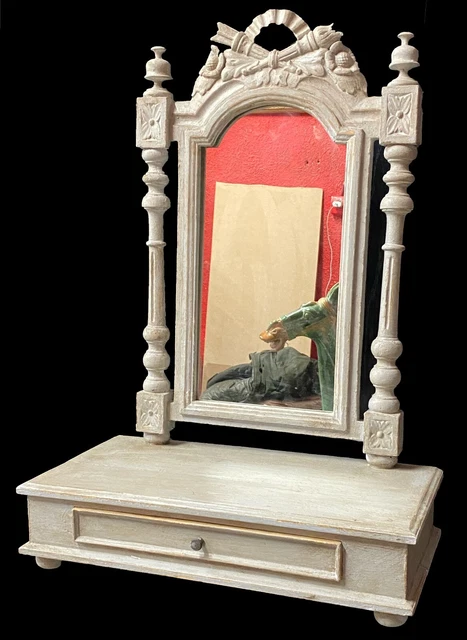 Antiguo tocador con espejo Napoleón III, imperio, estilo gustaviano. XIX. 77x54x