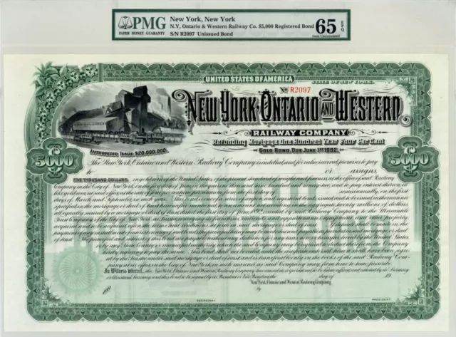 New York, Ontario and Western Railway Co. - $5,000 PMG Graded Bond - Railroad Bo