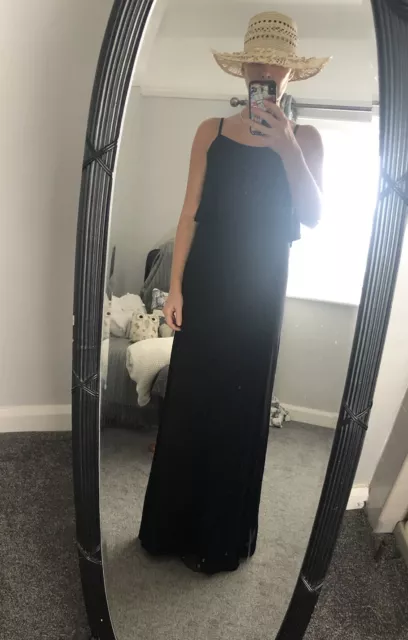 ❤️Boohoo Black Viscose Blend  Clara Tie Back Boho Maxi Dress Size 8❤️