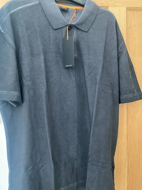 Polo BOSS da uomo Petechy vestibilità rilassata cotone piqué con dettagli sbiaditi nera