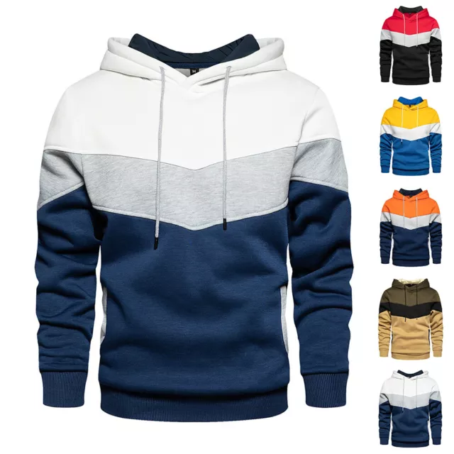 Hombre Bloque de Color Jersey Sudadera con Capucha Manga Larga Informal Suéter "