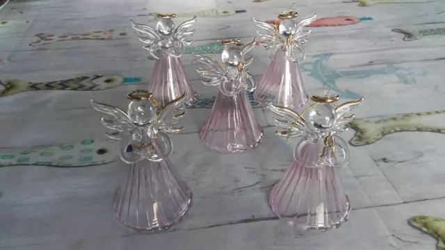 Décoration Noël 5 anges verre rose