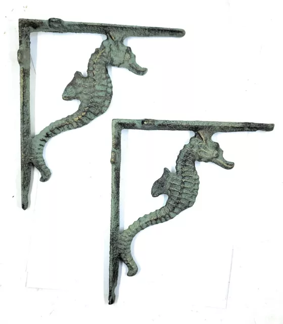 2 Cast Iron Seahorse Shelf Brace Brackets Nautical Ocean Beach Home Decor