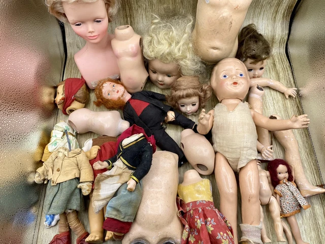 Bulk Vintage Antique Parts Doll Body Heads Lot Ideal Patsy Clothes Need Repair