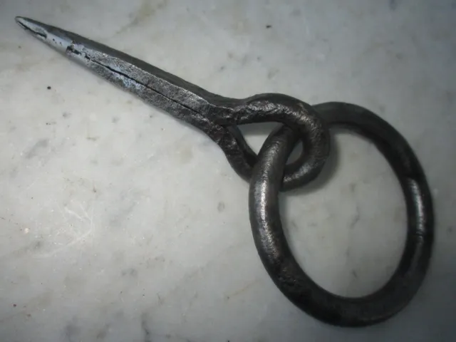 Antique Wrought Iron Tethering Ring on Pin Game Hook Old Wall Hardware