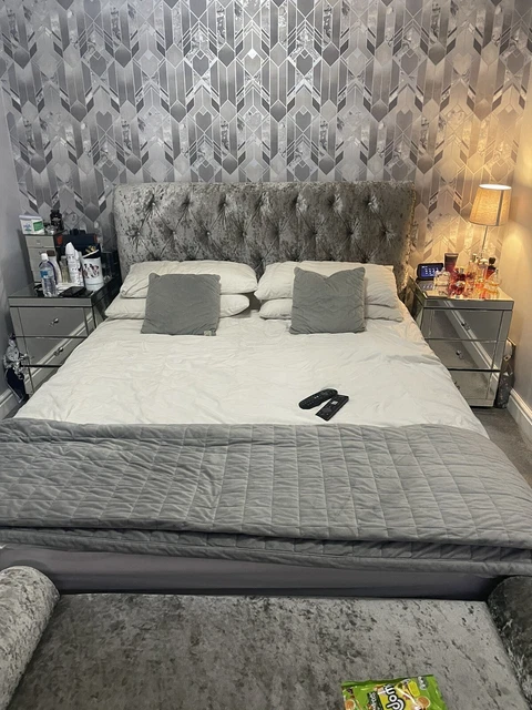 NEXT CHESTERFIELD BED Crushed Velvet Silver Grey Kingsize £92.00 ...