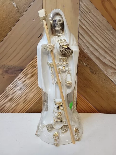 9" Santa Muerte Bendesida. White. Hand Made In Mexico. Loaded & Sealed.