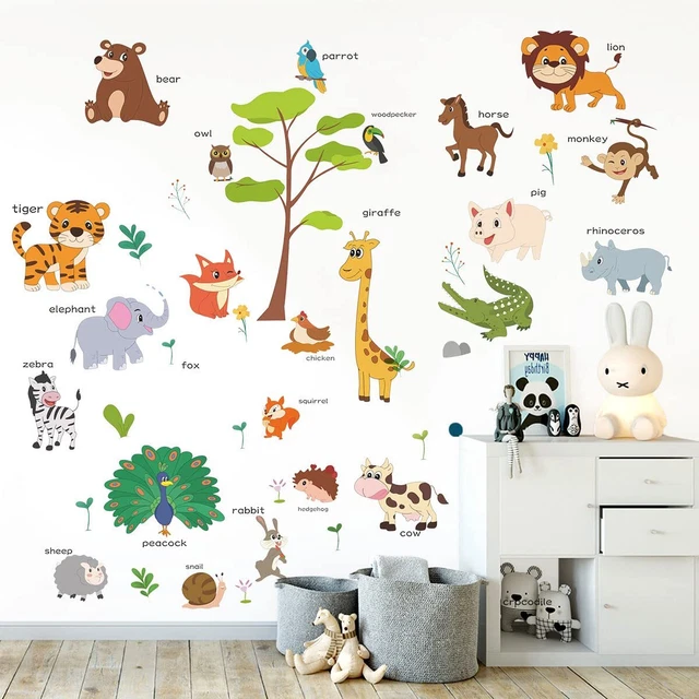 Animals Educational Wall Decals Kids Large,Kids Bedroom Wall Stickers,Peel&Stick